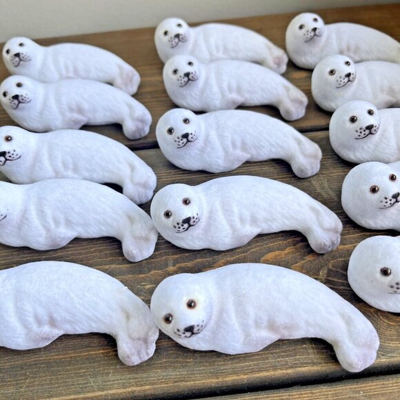 Vintage Flocked Seals White Hong Kong Fuzzy 3.5" figures NOS Decor lot of 15 - Picture 14 of 15